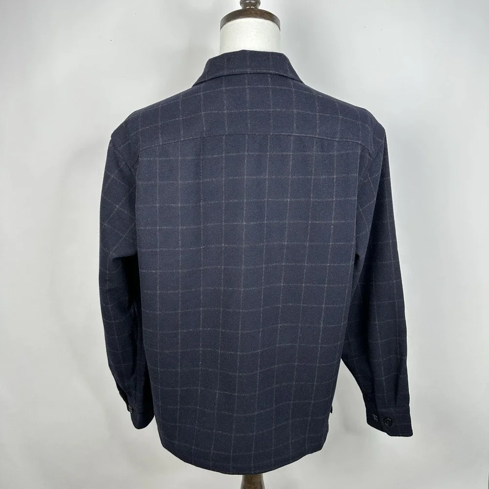 NWT Banana Republic Relaxed Fit Wool Blend Overshirt MEDIUM Navy Plaid Shirt‎
